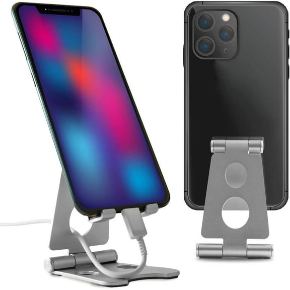 Portable and Foldable Support for Cellphone and Tablet - Desktop Dock - Mobile Phone Base - Smartphone Stand - Mobile Support with Carry Bag (Silver)
