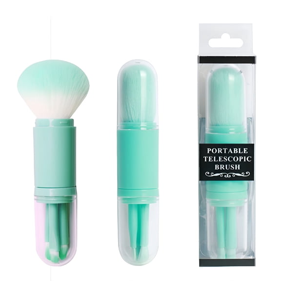 RAGUPEL Mini Facial Cosmetic Makeup Brush Set, 4 in 1 Portable Travel Telescopic Brush, Lip, Highlight, Eyeshadow, Foundation Blending Powder Brush