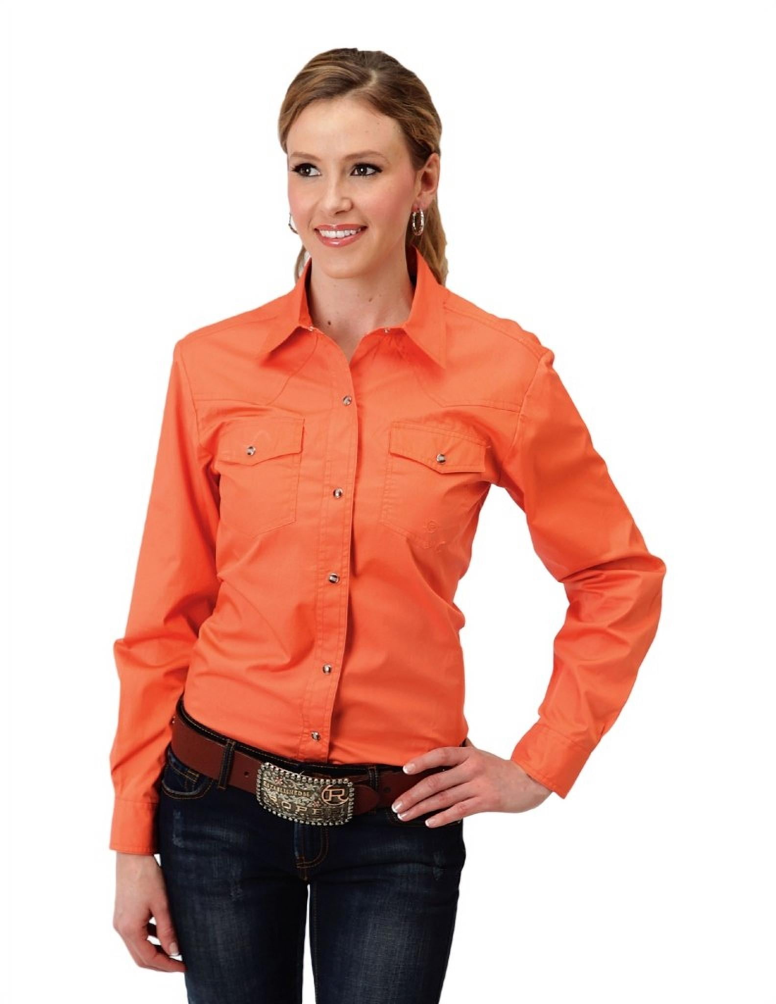 Roper Ladies Adult MEDIUM Solid Poplin Orange Snap Button up Western Shirt 