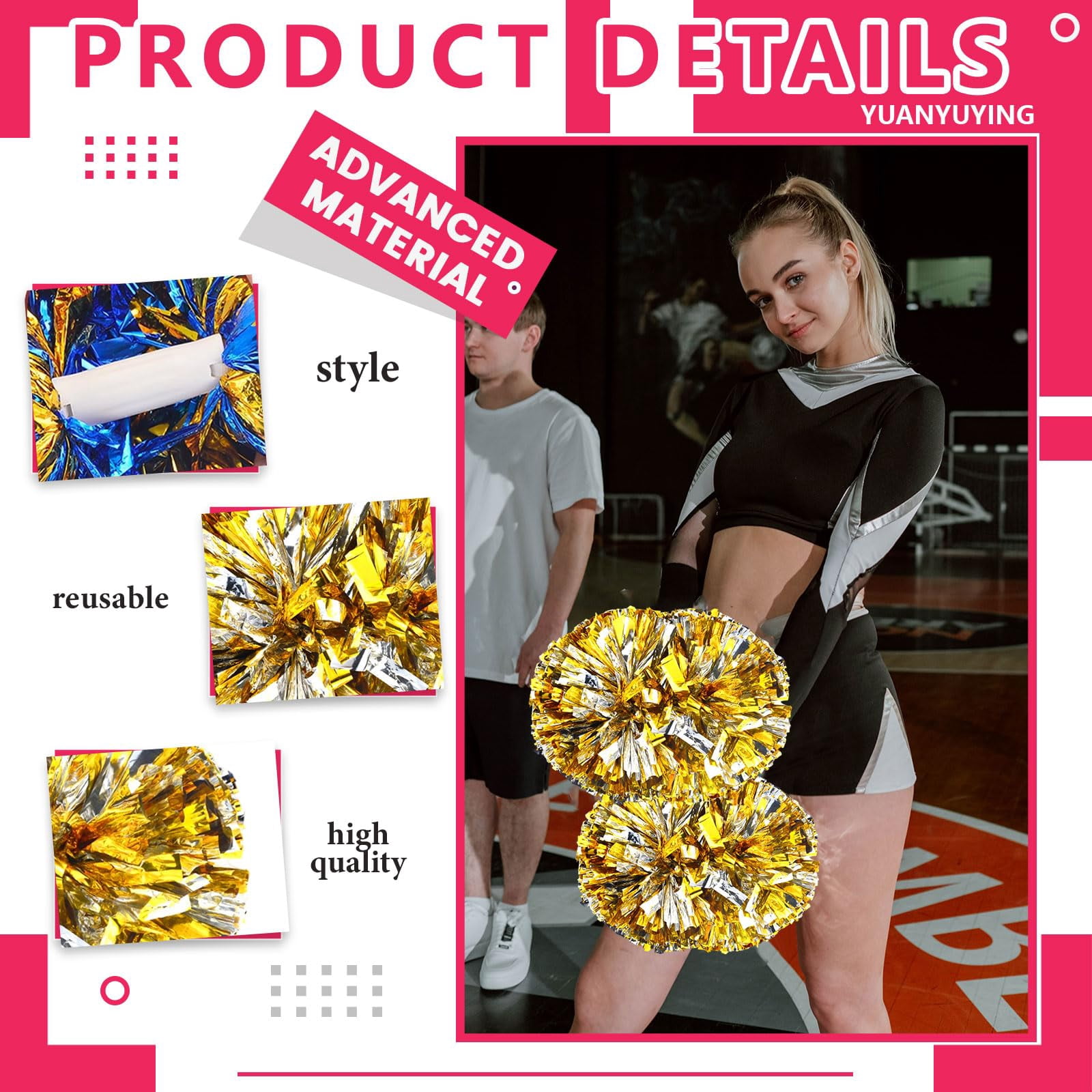20 Pcs Cheerleading Pom Poms, Cheerleader Pompoms with Handle Style,Fit for Team Spirit Sports Dance Cheering