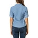 thumbnail image 3 of INSPIRE CHIC Blusa de media abertura con cuello tipo polo, bolsillo en el pecho y mangas enrolladas para mujer, talla XS, color azul, 3 of 7