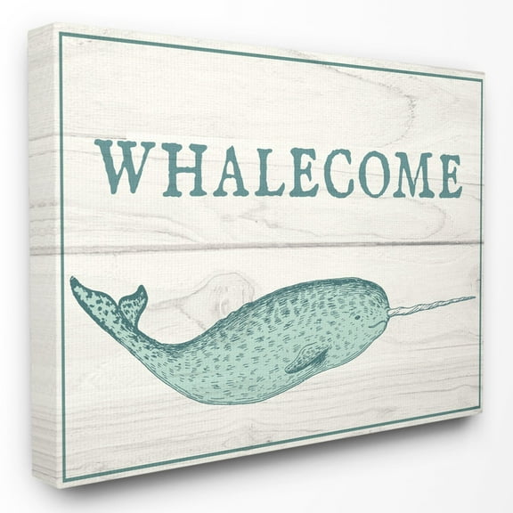 The Stupell Home Decor Collection Whalecome Welcome Narwhal Wall Art