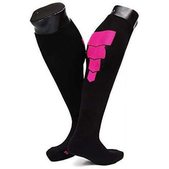Lian LifeStyle Boy's 1 Pair Wonderful Knee-High Sports Socks - Perfect for Fitness, Gym, Any Workout or Sport XL025 Size MBlack w/Pink Stripes