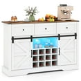 thumbnail image 1 of Gymax Wine Bar Cabinet w/LED Lights Doors Coffee Station w/ Adjustable Shelves Racks White, 1 of 10