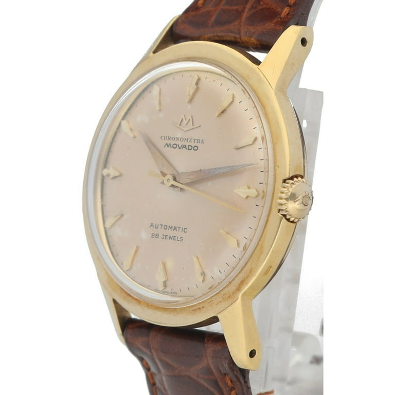 Movado Chronometre 1231 18k Yellow Gold 34mm Leather