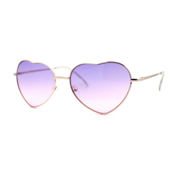 Iconic Valentine Heart Shape Metal Rim Peacenik Love Sunglasses Gold Purple Pink