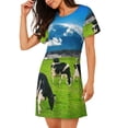 thumbnail image 2 of Fotbe Grazing Cows Mountain View Bata de Dormir para Mujer con Estampado, Camisón de Algodón de Manga Corta, Ropa de Dormir Casual, 2 of 6
