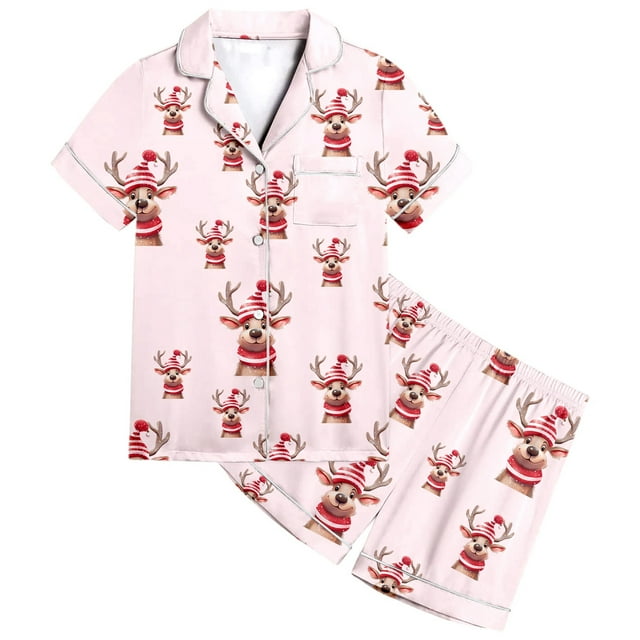 TZEWGL Night Suit For Baby Satin Silk Short Sleeves Button Down Top Classic Shorts With 2 Piece Set Features Pjs For Kids size 4-5T