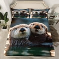 thumbnail image 2 of jejeloiu Ocean Sea Otter Queen Sheet Sets,Cute Cartoon Animal Flat Sheet,Kawaii Sealife Queen Fitted Sheet For Boys Kids,Ultra Soft Home Decor,4pcs, 2 of 7