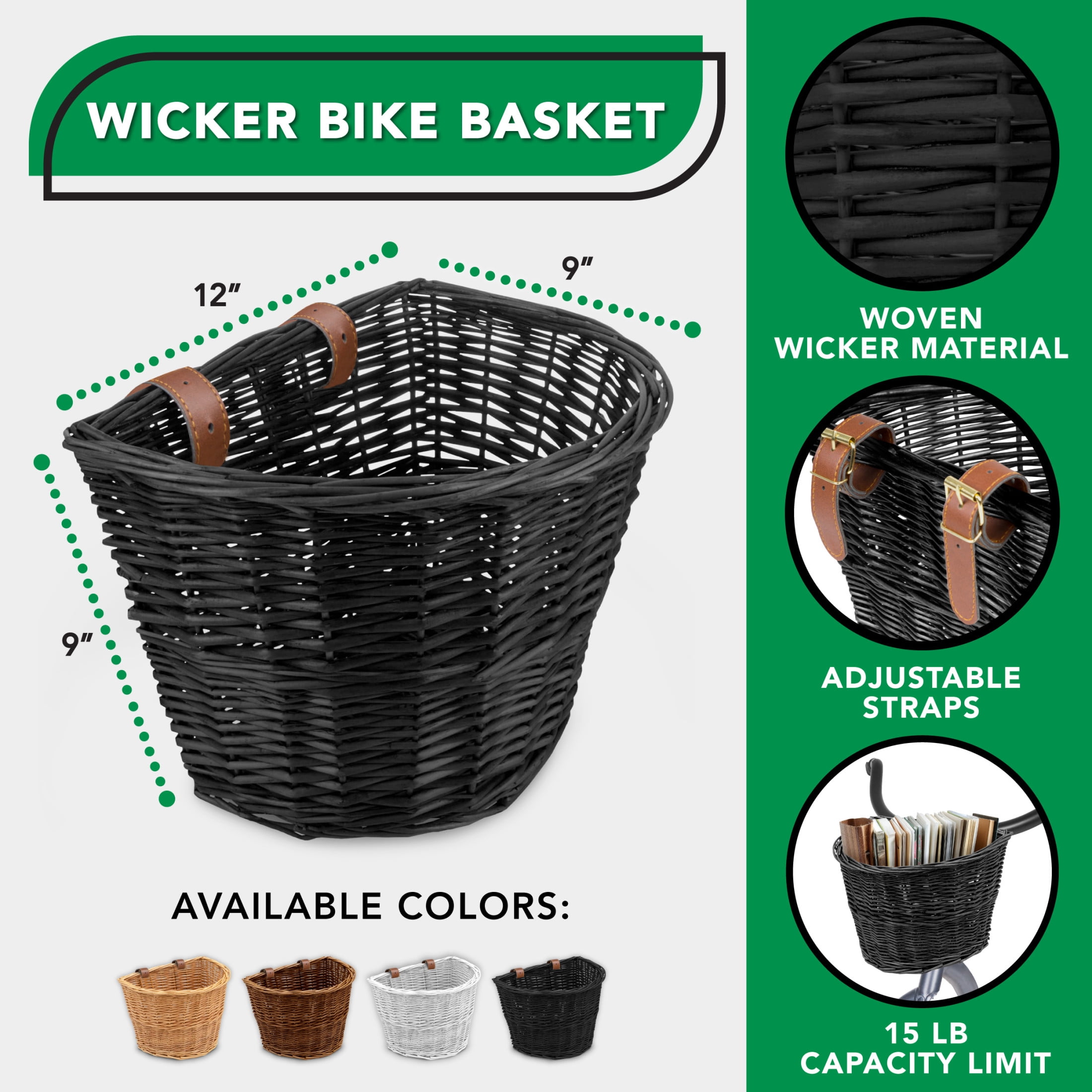ProSource Nantucket Bike Basket, Black