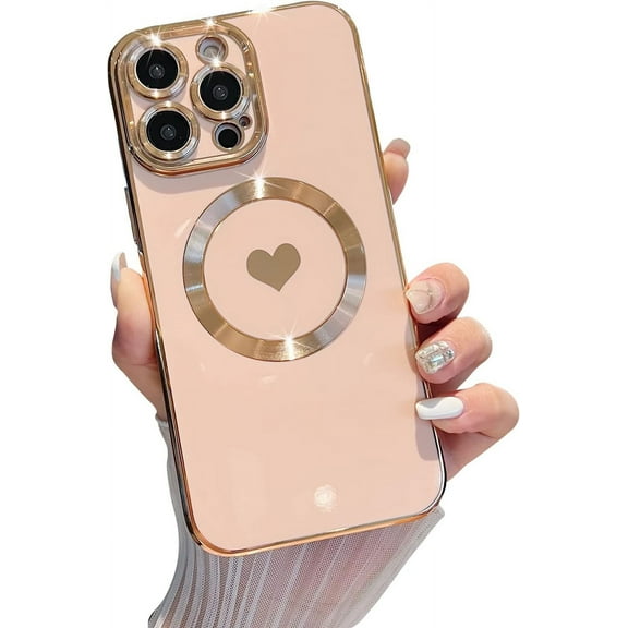 IPhone 13 Pro Max Magnetic Case, Compatible with MagSafe, Luxury Plating Cute Love Heart Bling Phone Case for Women Girls, Soft TPU Full Camera Shockproof Protective Case