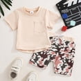 thumbnail image 5 of Toddler Baby Boy Clothes Funny Letter T Shirt Top Elastic Waist Pockets Shorts Set Country Outfit,Beige, 5 of 5