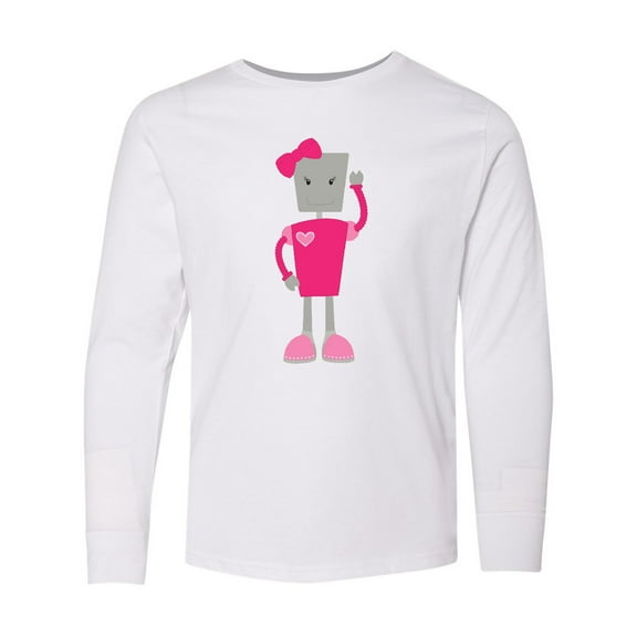 Inktastic Cute Robot, Girl Robot, Pink Robot With Ribbon Long Sleeve Youth T-Shirt