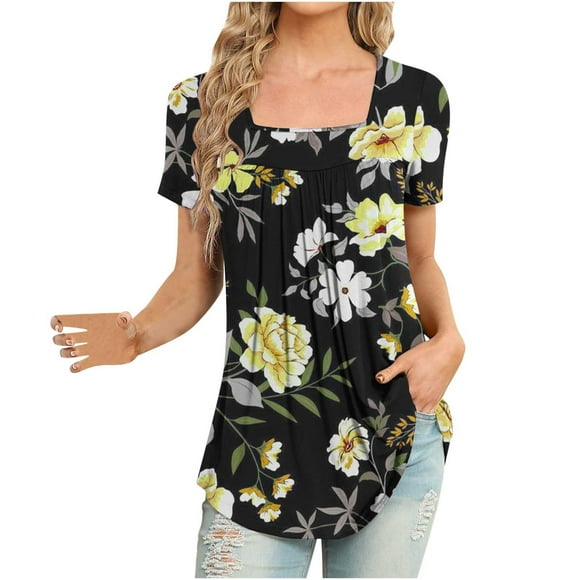Pisexur Blouses for Women Dressy Casual Tunic Tops To Wear With Leggings Short Sleeve Crew Neck Summer Loose TShirts Flowy Lace Blouses