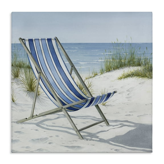 Stupell Industries Tranquil Beach Chair Landscape Painting Gallery Wrapped Canvas Art Print Wall Art, 17 x 17