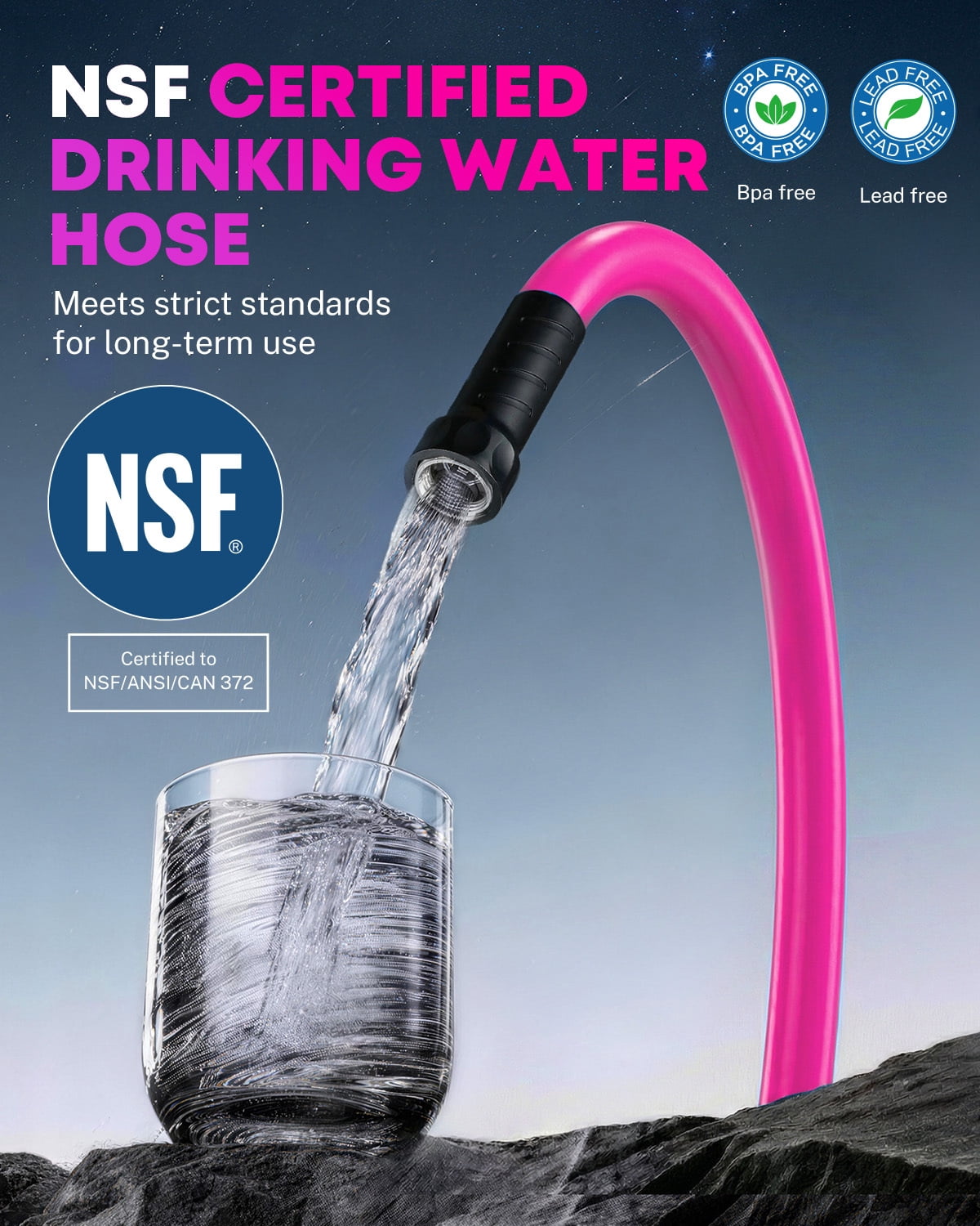 Kohree 25FT RV Water Hose – NSF Certified 5/8" Premium Drinking Water Hose, Safe & Lead-Free, No Kink and Flexible Garden Hose with Storage Bag for RV, Camper, Truck, Car, Rose Red