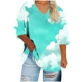 thumbnail image 4 of ICHUANYI Womens Plus Size Gradient Print Tops 3/4 Sleeve V Neck T Shirts Loose Fit Three Quarter Length Blouses Dressy Casual Tunic Tops, 4 of 5