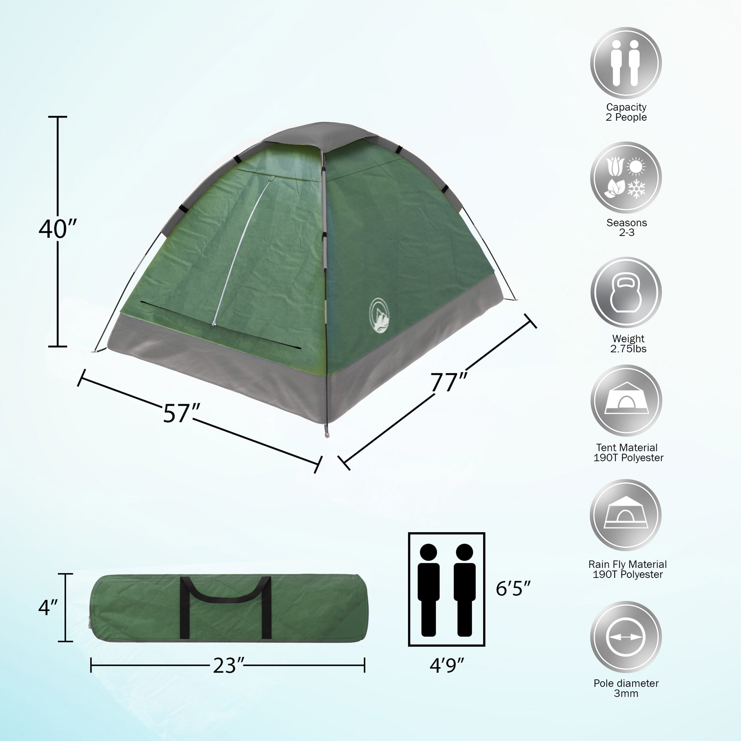 2-Person Camping Tent – Includes Rain Fly and Carrying Bag – Lightweight Outdoor  Tent for Backpacking, Hiking, or Beach by Wakeman Outdoors (Green) 