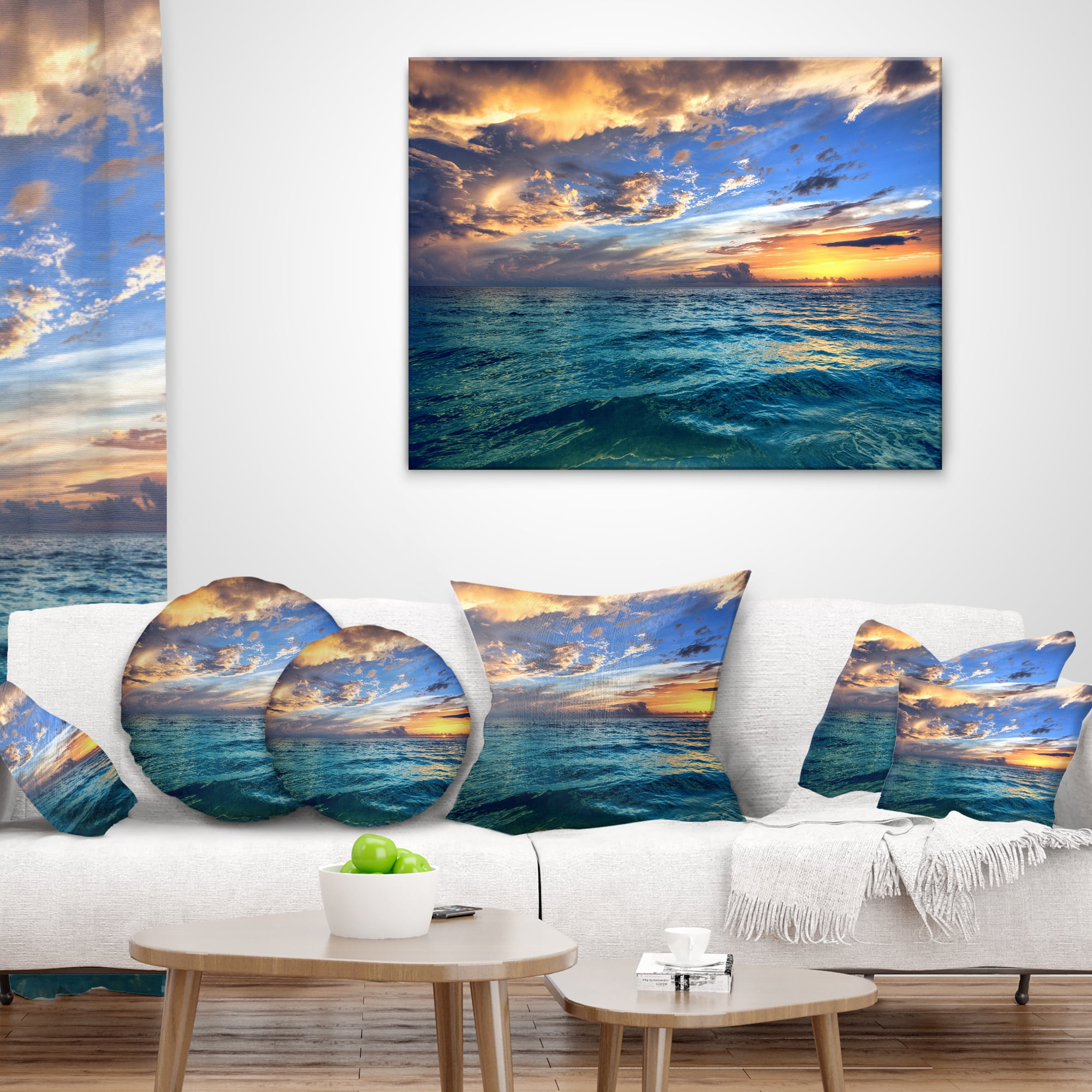 Designart 12" x 20" Blue Polyester Throw Pillow