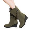 thumbnail image 3 of Shadoumai Women Mid Calf Slouch Boot Wedge Heel Thin Lined Suede Leather Winter Shoes, 3 of 6