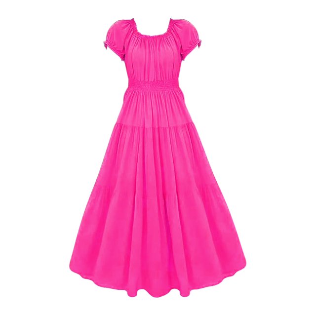 Gibobby Vestidos Casuales para Mujer Fuera del hombro Un cuello Algodón Seda Vestido floral 2024 Verano de manga corta Falda larga Estilo étnico Falda d(RD1,Talla única)