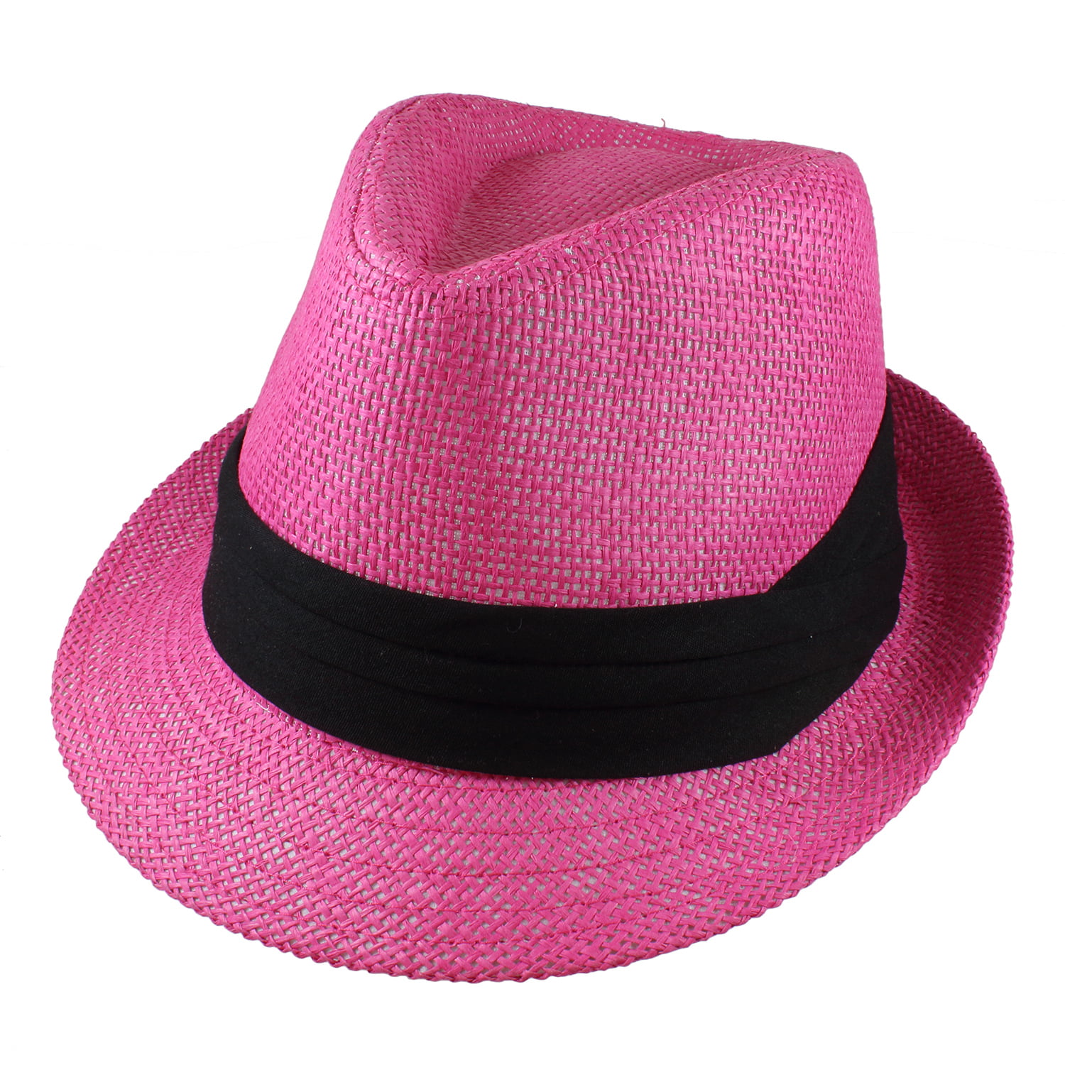 Gelante Summer Fedora Panama Straw Hats with Black Band - Pink, L/XL