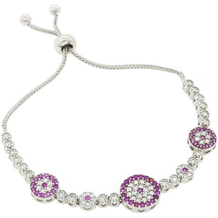 Pori Jewelers Pink CZ Sterling Silver Multi-Circle Friendship Bolo Adjustable Bracelet