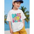 thumbnail image 1 of Girls' Cartoon Print T-Shirt - Short Sleeve Casual Summer Top with ”Back to School“ Design, Soft Knit Fabric, Round Neck, Machine Washable, Perfect for Students, Everyday Tshirt | Stretchy Knit, 1 of 7