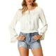 thumbnail image 1 of INSPIRAR CHIC Estilo Blusas de Mujer con Mangas de Campana Boho Encaje Ojal Cintura Fruncida Blusa Campesina L Blanca, 1 of 7