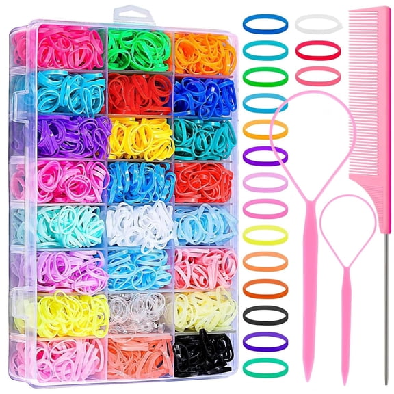 2000 Pcs Elastic Hair Rubber Bands for Girls, 24 Colors Small Girl Hair Ties Baby Hair Ties Elastic Rubber Bands with Hair Loop Styling Tool Hair Accessories for Toddler Baby Girl Hair