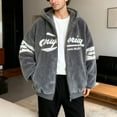 thumbnail image 2 of FINALGANG Men's Coat Oversized Color Block Plush Hooded Jacket Letter Graphic Print Long Sleeve Full Zipper Front Coat For Cold Weather Daily Casual Streetwear Leisure Outerwear, 2 of 5