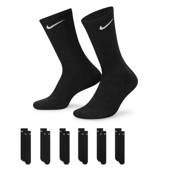 Nike Everyday Cushion Crew Socks | 6 Pack / Large, Men 8-12, Women 10-13 / Black