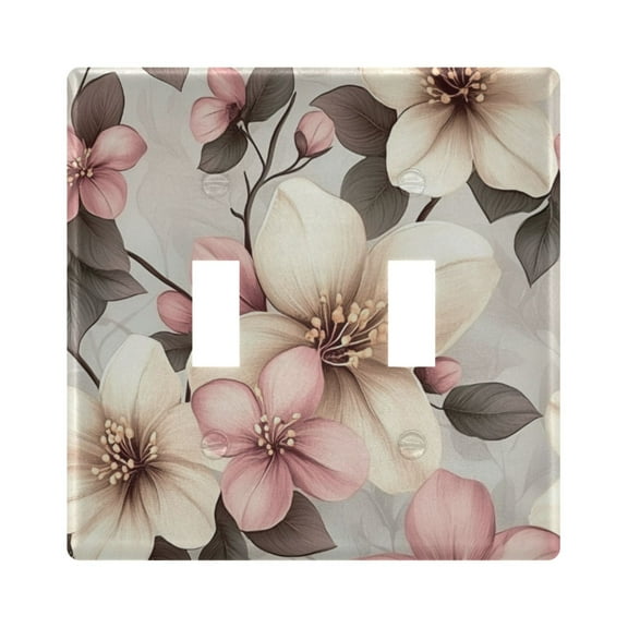 Vintage Style Beige Flowers Light Switch Cover Decorative 2 Gang Wall Plate Toggle Switchplate Faceplate