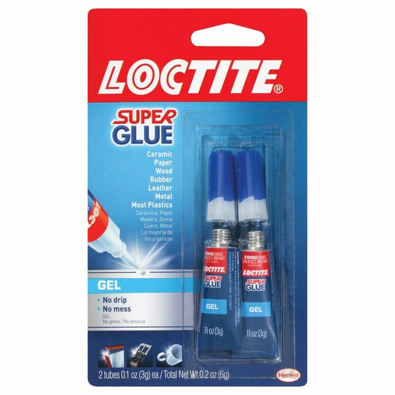 Loctite Super Glue Gel Tube, 1 Pack of 2 Tubes, Clear 0.11 oz Tubes