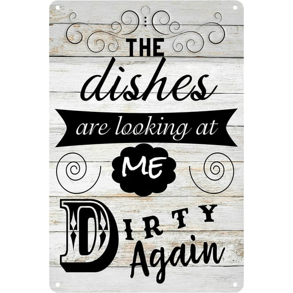 Funny Kitchen Quote The Dishes are Looking at Me Dirty Again Metal Tin Sign Wall Decor Rustic Kitchen Signs with Sayings for Home Kitchen Decor Gifts