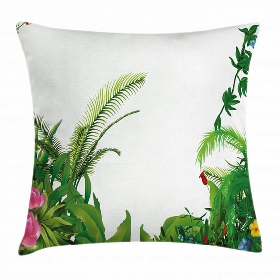 Plant Throw Pillow Cushion Cover, Hand Drawn Illustration of Tropical Plants with Assorted Colors Exotic Shrub, Decorative Square Accent Pillow Case, 24 X 24 Inches, Green Multicolor, by Ambesonne
