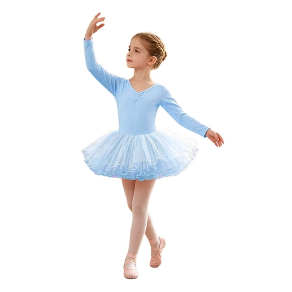 Lullu Girls Ballet Dance Dress Long Sleeve Stretch Leotard Tutu Dress, Sizes 3-16
