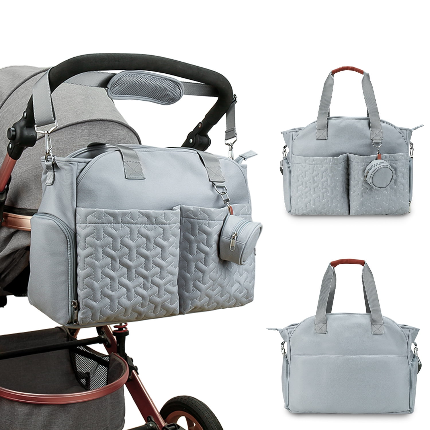 SPEKSEE Diaper Bag Tote with Pacifier Holder Case for Mom and Dad, Multi-Function Travel Diaper Bag with Adjustable Shoulder Strap and Insulated Pockets