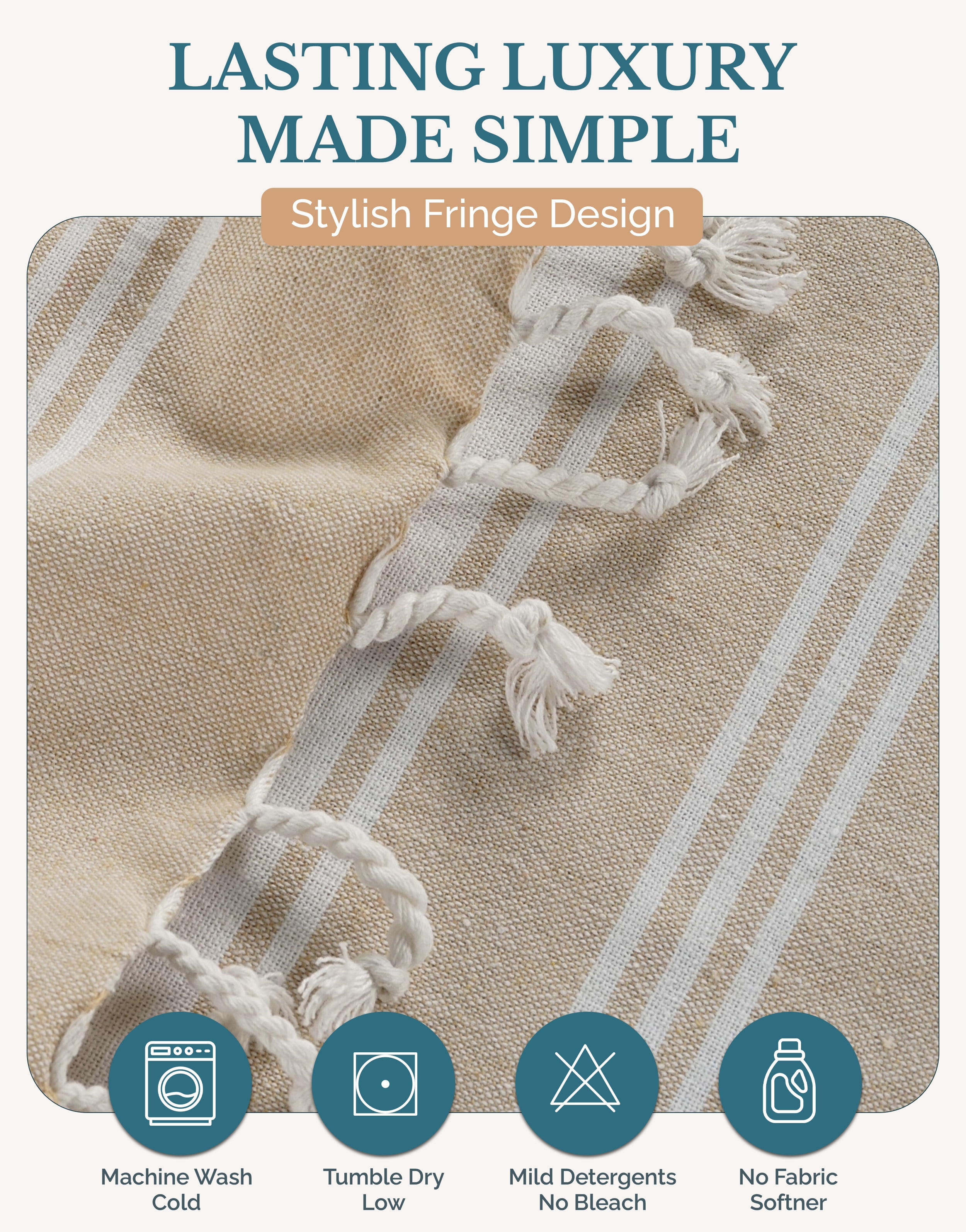 Casa Platino Cotton Beach Towels 4 Pack – Oversized, Sand Free, Ideal for Travel and Family Fun at the Beach – Beige