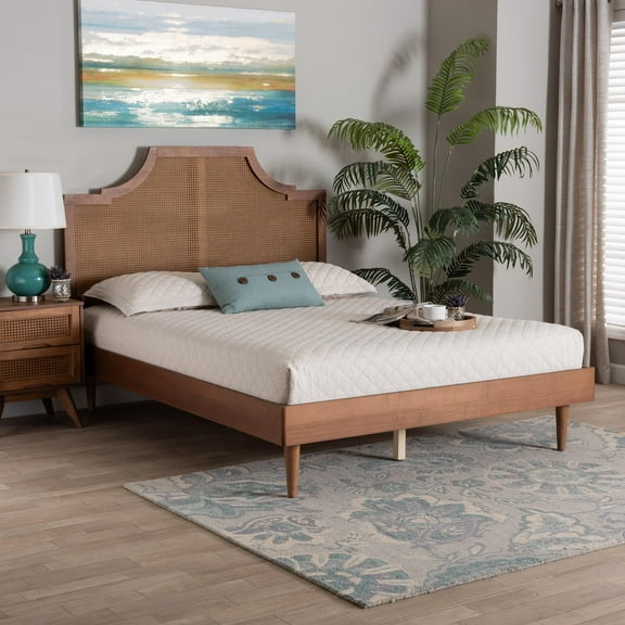 Baxton Studio Macaria Mid-Century Platform Bed, Queen, Walnut Brown