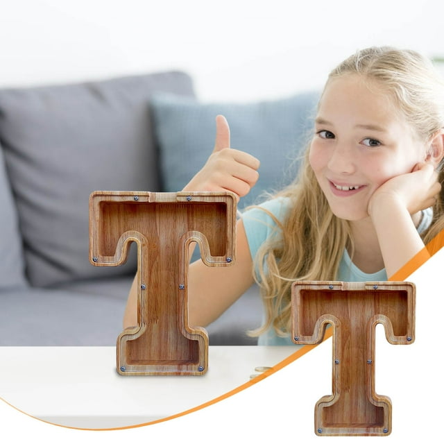 Wooden English Letter Savings Can Transparent Glass Savings Can