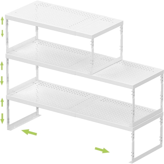 Adjustable Stackable  Storage Shelf Organizer - Expandable Wire Rack with Perforations for Kitchen, Pantry, Bathroom, Cabinet & Office-Compact, Durable & Sturdy (3PACKS/Large/White)