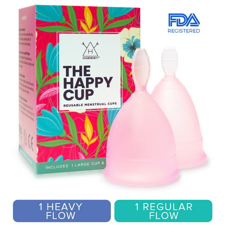 Happy Cup Menstrual Cup | Tampon & Pad Alternative | 2-Pack | Superior Quality | Beginner Menstrual Cup | Most Comfortable Period Cup | Best Feminine Alternative | Eco Friendly Reusable Cups by (Best Menstrual Cup For Heavy Flow)