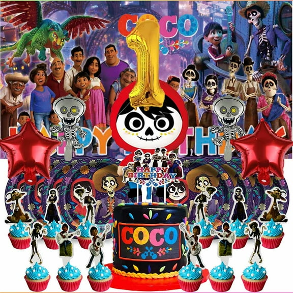 COCO Dream 1st Tableware Balloons Cake Toppers Backdrop Banner Supplies Party Decor Plates Decorations