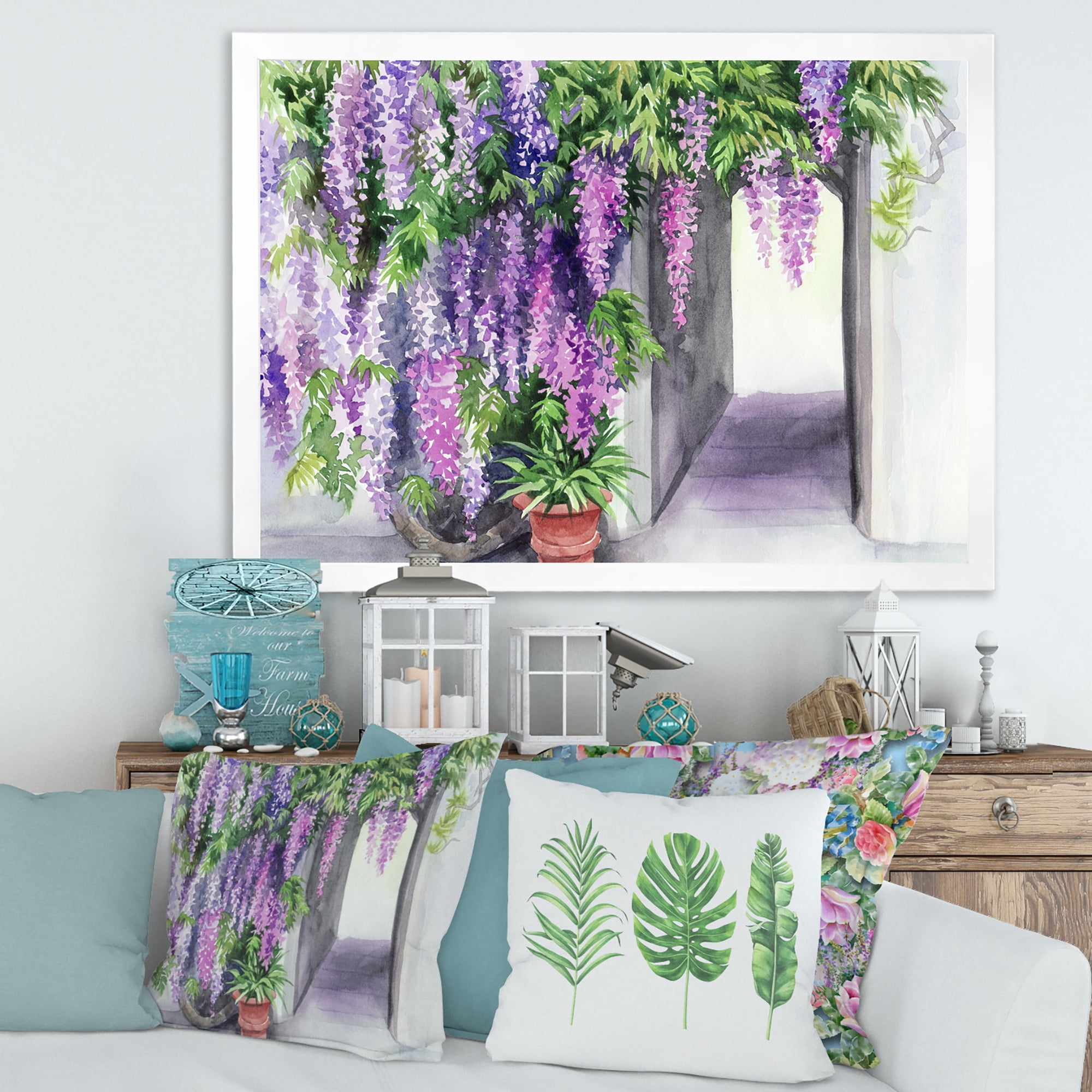 Designart 'Purple Wisteria Blossom' Traditional Framed Art Print
