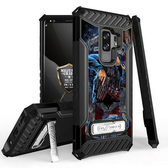 Galaxy S9 Plus / Galaxy S9  Case, Trishield Durable Shockproof High Impact Rugged Armor Phone Cover with Kickstand for Samsung S9  Only White/Printed Police Bring On The Night