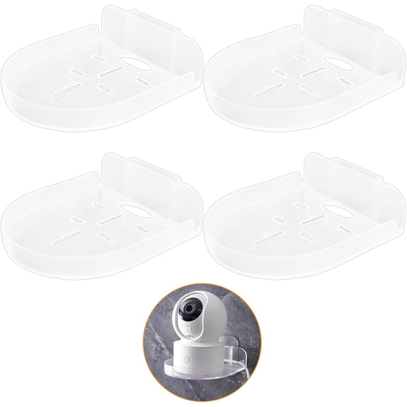 4 Pack Security Camera Wall Mount, Adhesive Baby Monitor Wall Moun Shelves, Universal Command Strip Shelf with Cable Clips (Transparent)