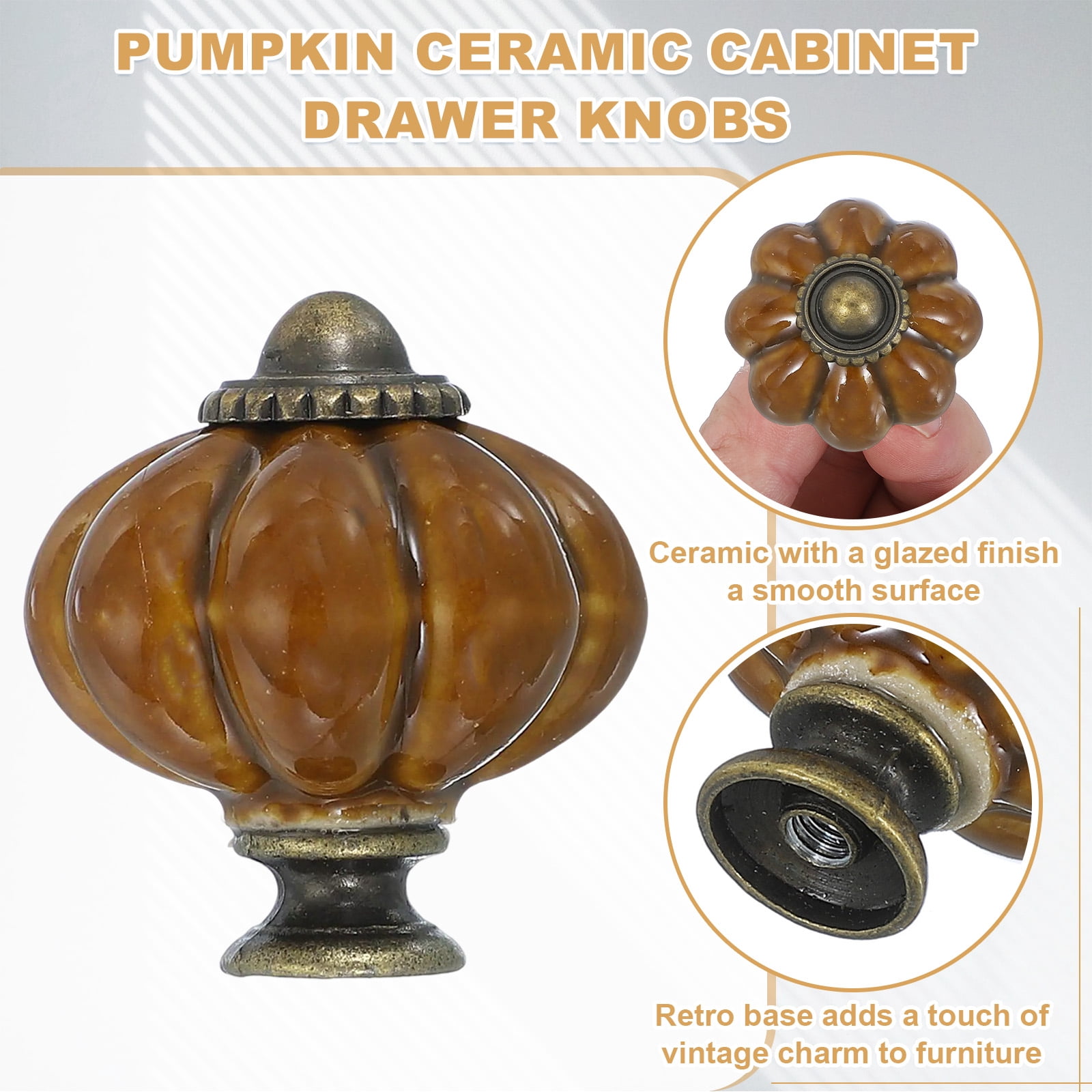 Unique Bargains Stylish Decorative Pumpkin Ceramic Cabinet Drawer Knobs Light Brown