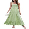 thumbnail image 3 of Femmes d'Été Boho Spaghetti Sangle Cou Carré Couleur Unie Volant une Ligne de Plage Longue Robe Maxi, 3 of 5