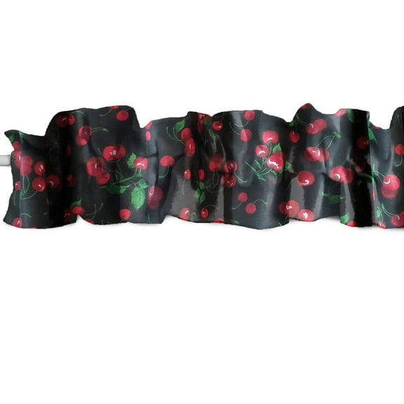 Cherries Allover Print Cotton Curtain Sleeve Topper Window Treatment